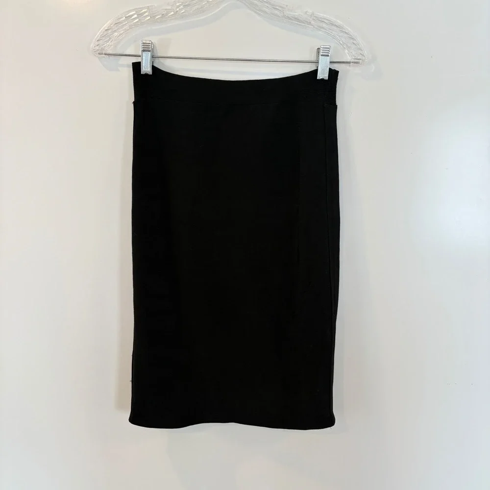Marciano Los Angeles Black Bandage Pencil Skirt Ribbed Knit Bodycon Large‎